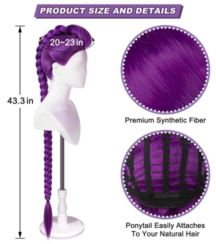 43.3 Inches Long Purple Braid Anime Costume Wig - Natural-Looking Synthetic Fiber Cosplay Wig for Halloween Parties, Costume Role Play, Anime Conventions, Stage Performances & Events in Saudi Arabia