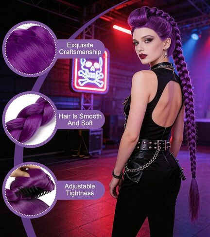 43.3 Inches Long Purple Braid Anime Costume Wig - Natural-Looking Synthetic Fiber Cosplay Wig for Halloween Parties, Costume Role Play, Anime Conventions, Stage Performances & Events in Saudi Arabia