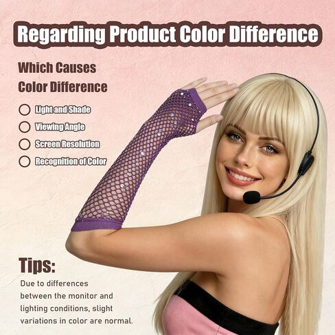 22 Inch Blonde Pop Star Wig with Bangs Costume Set - Y2K Country Singer Cosplay Outfit with Purple Rhinestone Fishnet Gloves & Fake Microphone - 2000s Icon Double Life Party Accessories for Women in Saudi Arabia