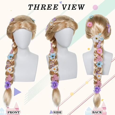 Long Blonde Braided Wigs with Flowers Ponytail Wig Princess Wigs | 80cm/32Inch Long Blonde Braids Wig for Cosplay for Halloween Party Christmas Birthday Outfit +Hairnet in Saudi Arabia