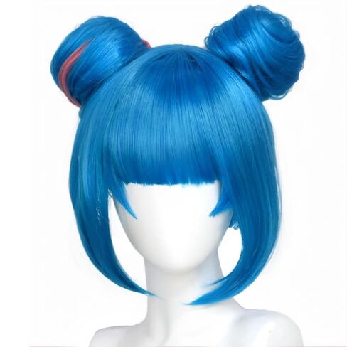LOL Buns Jinx Cosplay Wig Heat Resistant Synthetic Wigs for Halloween Christmas Costume Party Role Play+Wig Cap in Kuwait