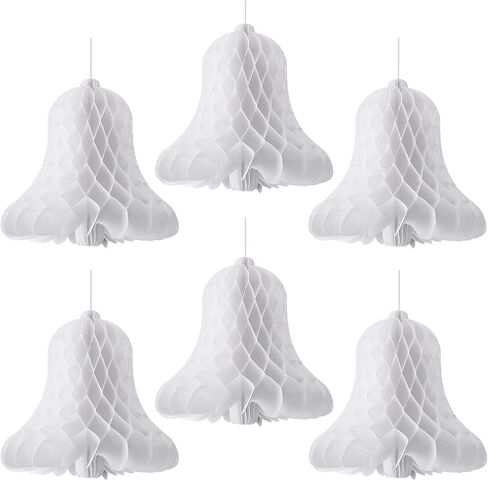 6PCS White Wedding Bells Decorations, 12 inch Hanging Paper Honeycomb Bell Ornaments for Bridal Shower Wedding Party Ceiling Wall Decor in Saudi Arabia