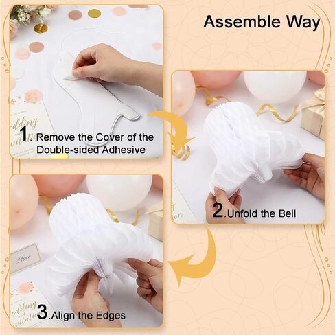 6PCS White Wedding Bells Decorations, 12 inch Hanging Paper Honeycomb Bell Ornaments for Bridal Shower Wedding Party Ceiling Wall Decor in Saudi Arabia