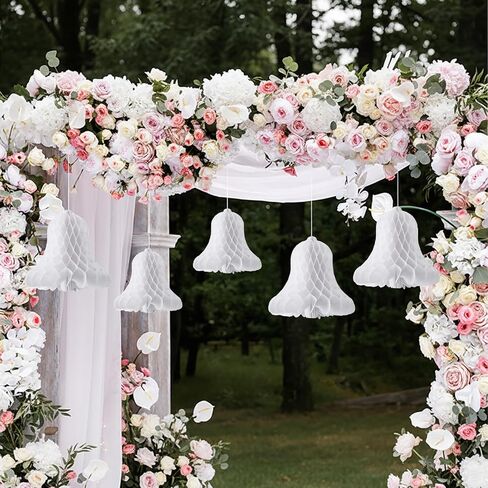 6PCS White Wedding Bells Decorations, 12 inch Hanging Paper Honeycomb Bell Ornaments for Bridal Shower Wedding Party Ceiling Wall Decor in Saudi Arabia