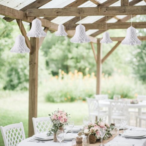 6PCS White Wedding Bells Decorations, 12 inch Hanging Paper Honeycomb Bell Ornaments for Bridal Shower Wedding Party Ceiling Wall Decor in Saudi Arabia