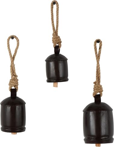 Deco 79 Metal Indoor Outdoor Decorative Cow Bells Tibetan Inspired Meditation Bell with Jute Hanging Rope, Set of 3 Cow Bell 5", 5", 4" H, Black in Kuwait