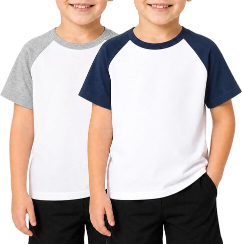 Wenlia Boys Shirts Short Sleeve Cotton Tees Raglan Athletic & Casual Multipack Tops Kids Toddler Activewear 2-9Y in Saudi Arabia