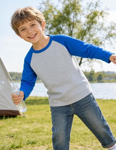 Wenlia Boys 2-Pack Cotton Shirts Long Sleeve Athletic Tees Raglan Moisture Wicking T-Shirts Colorblock Activewear Tops 2-9Y in Saudi Arabia