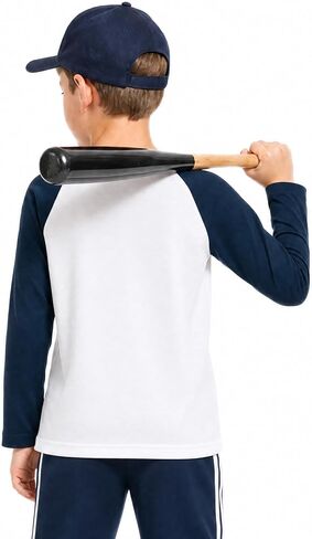 Wenlia Boys 2-Pack Cotton Shirts Long Sleeve Athletic Tees Raglan Moisture Wicking T-Shirts Colorblock Activewear Tops 2-9Y in Saudi Arabia