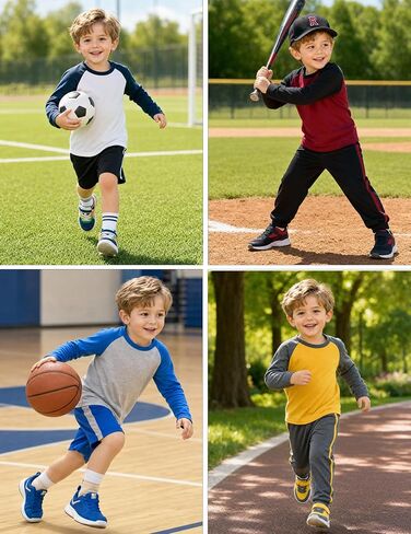 Wenlia Boys 2-Pack Cotton Shirts Long Sleeve Athletic Tees Raglan Moisture Wicking T-Shirts Colorblock Activewear Tops 2-9Y in Saudi Arabia