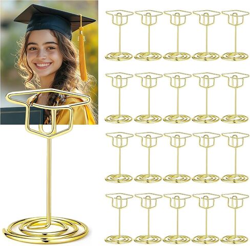 Jansun 24 Pcs Graduation Picture Holders, Class of 2026 Gold Photo Table Number Holders Grad Cap Card Stands for Graduation Party in Kuwait