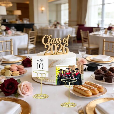 Jansun 24 Pcs Graduation Picture Holders, Class of 2026 Gold Photo Table Number Holders Grad Cap Card Stands for Graduation Party in Kuwait