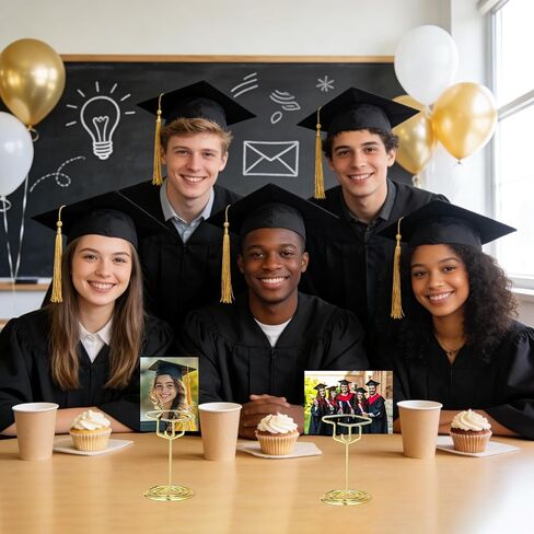 Jansun 24 Pcs Graduation Picture Holders, Class of 2026 Gold Photo Table Number Holders Grad Cap Card Stands for Graduation Party in Kuwait