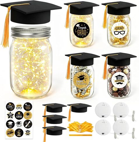4 Sets 2026 Graduation Centerpieces for Tables, Light Up Glass Mason Jars Centerpieces with Lids Cap Sticker for Graduation Decorations, Grad Jar Gifts for Class School Congrats Grad Party Favors in Saudi Arabia