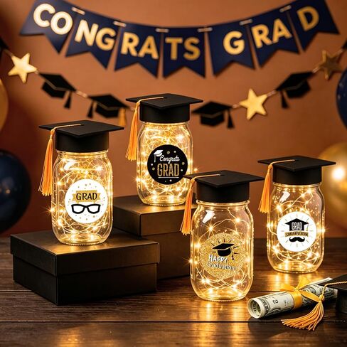 4 Sets 2026 Graduation Centerpieces for Tables, Light Up Glass Mason Jars Centerpieces with Lids Cap Sticker for Graduation Decorations, Grad Jar Gifts for Class School Congrats Grad Party Favors in Saudi Arabia