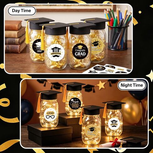4 Sets 2026 Graduation Centerpieces for Tables, Light Up Glass Mason Jars Centerpieces with Lids Cap Sticker for Graduation Decorations, Grad Jar Gifts for Class School Congrats Grad Party Favors in Saudi Arabia