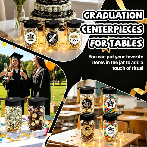 4 Sets 2026 Graduation Centerpieces for Tables, Light Up Glass Mason Jars Centerpieces with Lids Cap Sticker for Graduation Decorations, Grad Jar Gifts for Class School Congrats Grad Party Favors in Saudi Arabia