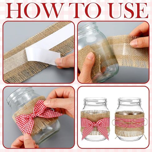 9 Sets 12 Pcs Picnic Party Centerpieces for Table Mason Jar Table Centerpieces with Red and White Gingham Ribbon Burlap for Picnic Pizza Farmhouse Wedding Birthday Party BBQ Baby Shower Decor in Kuwait