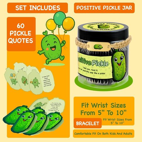 Emotional Support Pickle, 60 Positive Pickle Jar Affirmation Cards, Positive Pickle, Emotional Support Gift, Inspirational Gifts for Women, Women Men Valentines Day Gift Handmade in Saudi Arabia