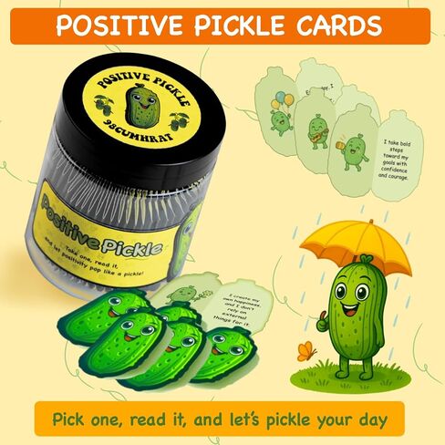 Emotional Support Pickle, 60 Positive Pickle Jar Affirmation Cards, Positive Pickle, Emotional Support Gift, Inspirational Gifts for Women, Women Men Valentines Day Gift Handmade in Saudi Arabia
