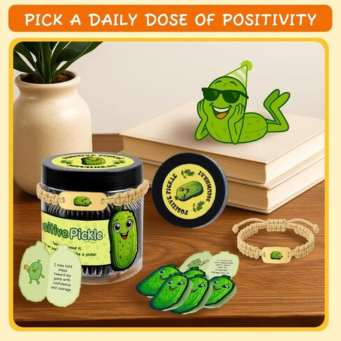 Emotional Support Pickle, 60 Positive Pickle Jar Affirmation Cards, Positive Pickle, Emotional Support Gift, Inspirational Gifts for Women, Women Men Valentines Day Gift Handmade in Saudi Arabia