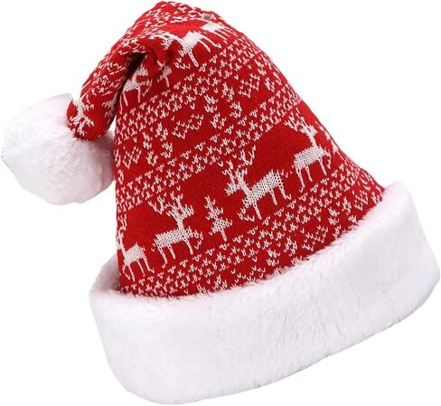 Christmas Santa Hat Beanie Cap, Unisex Patterned Knit, Soft For Party in Saudi Arabia