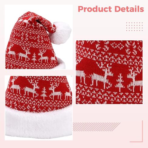 Christmas Santa Hat Beanie Cap, Unisex Patterned Knit, Soft For Party in Saudi Arabia
