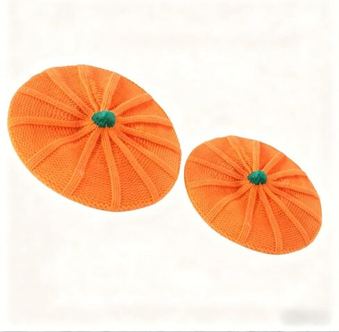 Family Matching Pumpkin Beret Hats Set- Warm Cozy Knitted Hat for Adult and Child, Festive Halloween Hat for Autumn Winter Wear, Cute Fall Beanie in Saudi Arabia