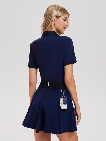 Women's Golf Outfits 2 Piece Skort Sets - Half Zip Polo & Pleated Tennis Skirt Set with Pockets, Pickleball Activewear in Saudi Arabia