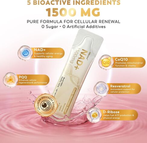NAD+ Liquid Supplement 1500mg - NAD Nicotinamide Riboside & Resveratrol with PQQ CoQ10, NAD Plus Help Support Absorption - Boosts Cellular Energy, Overall Vitality for Women & Men (30 Packets) in Saudi Arabia