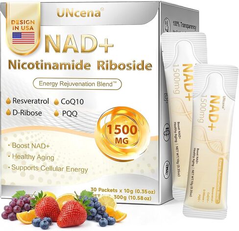 مكمل سائل NAD+ 1500 مجم - NAD نيكوتيناميد ريبوسيد وريسفيراترول مع PQQ CoQ10، NAD Plus يساعد على دعم الامتصاص - يعزز الطاقة الخلوية والحيوية العامة للنساء والرجال (30 عبوة) in Kuwait