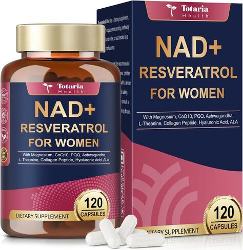 Totaria NAD+ Supplement for Women - NAD Trans-Resveratrol Supplement with Magnesium,CoQ10,PQQ, Ashwagandha,Collagen Peptide - NMN & NMNH Alternative - Cellular Renewal & Energy - 120 Capsules in Kuwait