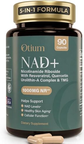 Otium NAD+ Supplement for Women & Men - 1000mg Nicotinamide Riboside with TMG, Resveratrol, Quercetin & Urolithin A | NAD Booster for Cellular Energy, Healthy Aging & Metabolism | 90 Vegan Capsules in Saudi Arabia