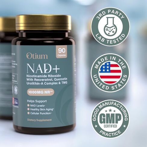 Otium NAD+ Supplement for Women & Men - 1000mg Nicotinamide Riboside with TMG, Resveratrol, Quercetin & Urolithin A | NAD Booster for Cellular Energy, Healthy Aging & Metabolism | 90 Vegan Capsules in Saudi Arabia