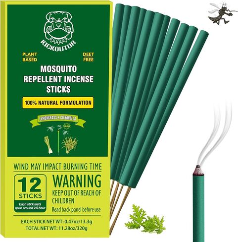 KICKOUTOR Mosquito Repellent Incense Sticks with Natural Citronella Oil, 24 Count DEET-Free Outdoor Protection for Patios, Backyard Gatherings & Camping, Up to 2.5-Hour Against Gnats & No-See-Ums in Saudi Arabia