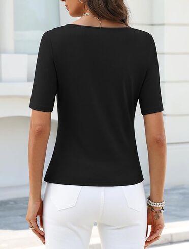 Cowl Neck Elbow Length Tee Shirts Dressy Business Casual Tops Fitted Half Sleeve Spring Blouses for Women 2026 Trendy in Kuwait