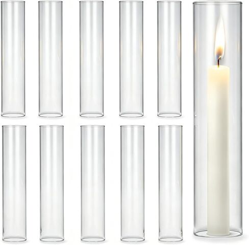 10 Pack Clear Glass Hurricane Candle Holder Sleeves 2.5" x 12"Sturdy Reusable Glass Shade for Candlestick Holders Ideal for Wedding, Christmas, Home Decor in Kuwait