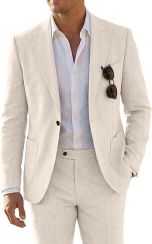 Linen Suits for Men 2 Piece Slim Fit Casual Beach Wedding Summer Grooms Groomsmen Linen Blazer Pants Suit in Saudi Arabia