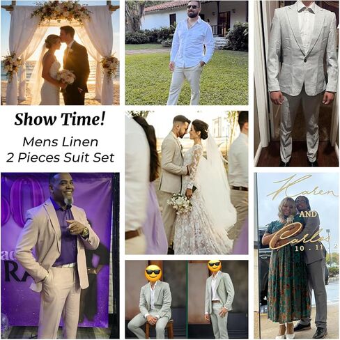 Men Linen Suit 2 Pieces Slim Fit 1 Button Peak Lapel Suit Blazer Pants Set Summer Beach Wedding Vacation Tuxedo Men in Saudi Arabia