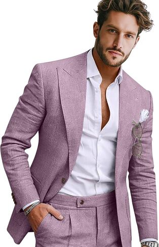 Men Linen Suit 2 Pieces Slim Fit 1 Button Peak Lapel Suit Blazer Pants Set Summer Beach Wedding Vacation Tuxedo Men in Saudi Arabia