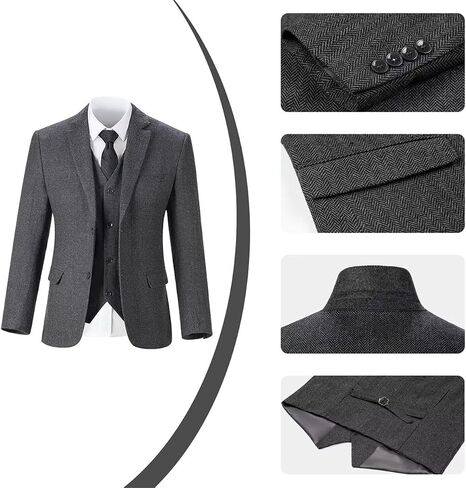 Retro Mens 3 Piece Suit Tweed Herringbone Slim Fit Suits Groomsmen Brown Tuxedos Set Prom Jacket Blazer Vest Pants for Men in Saudi Arabia