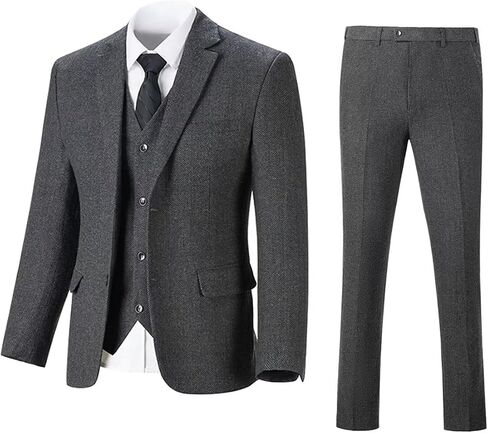 Retro Mens 3 Piece Suit Tweed Herringbone Slim Fit Suits Groomsmen Brown Tuxedos Set Prom Jacket Blazer Vest Pants for Men in Saudi Arabia