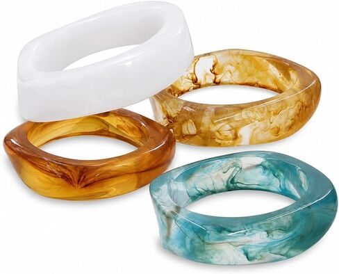 4PCS Chunky Acrylic Bangles for Women, Colorful Resin Bangle Bracelets Set, Wide Geometric Statement Stacking Bracelet, Fashion Jewelry Gift for Birthday Mom Women in Saudi Arabia