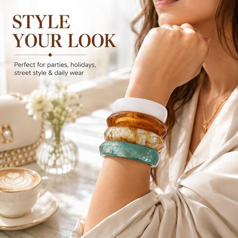 4PCS Chunky Acrylic Bangles for Women, Colorful Resin Bangle Bracelets Set, Wide Geometric Statement Stacking Bracelet, Fashion Jewelry Gift for Birthday Mom Women in Saudi Arabia