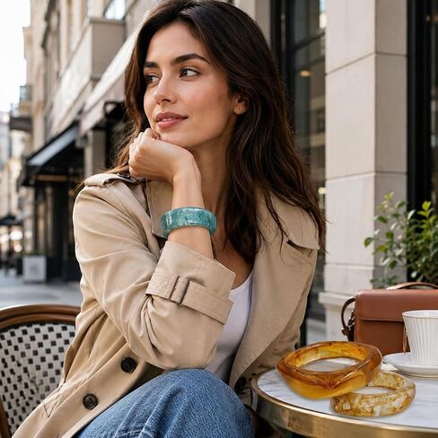 4PCS Chunky Acrylic Bangles for Women, Colorful Resin Bangle Bracelets Set, Wide Geometric Statement Stacking Bracelet, Fashion Jewelry Gift for Birthday Mom Women in Saudi Arabia
