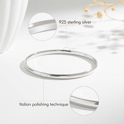 925 Sterling Silver Bracelets for Women Classic Italian Design Hypoallergenic Silver Bangle 4mm Fashion Stackable Bracelet Waterproof Non-tarnish Jewelry Gift Lifetime Quality in Saudi Arabia