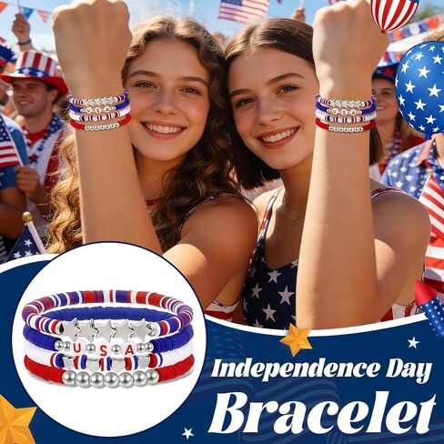 cow print 4Th of July Bracelets for Women, Patriotic Red White and Blue Bracelets, Birthday Holiday Friendship Gifts for Women Men Mom Friends in Saudi Arabia
