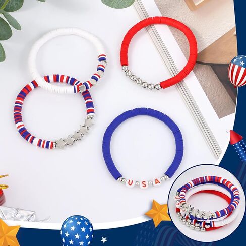 cow print 4Th of July Bracelets for Women, Patriotic Red White and Blue Bracelets, Birthday Holiday Friendship Gifts for Women Men Mom Friends in Saudi Arabia