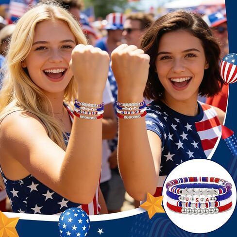cow print 4Th of July Bracelets for Women, Patriotic Red White and Blue Bracelets, Birthday Holiday Friendship Gifts for Women Men Mom Friends in Saudi Arabia