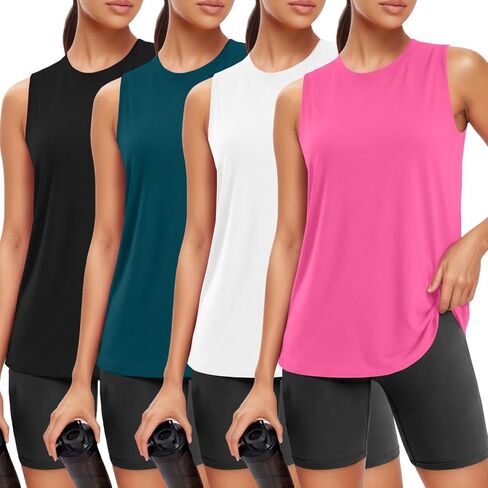 Siimcuzy 1/4 Pack Womens Workout Tank Tops Athletic Loose Fit Tops Sleeveless Running Yoga Gym Sports Shirts for Women in Saudi Arabia